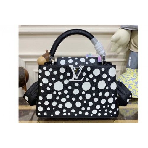 Louis Vuitton M21691 LVxYK Capucines MM Bag in Black and white Taurillon bull calf leather with Infinity Dots print
