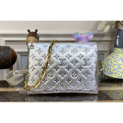 Louis Vuitton M21769 Coussin PM handbag in Silver puffy lambskin