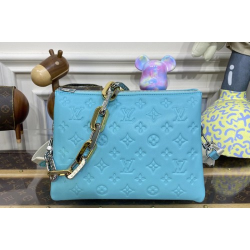 Louis Vuitton M22394 Coussin PM handbag in Azure Blue puffy Lambskin