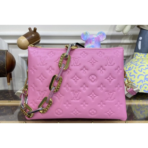 Louis Vuitton M22395 Coussin PM handbag in Rose Bonbon Pink puffy Lambskin