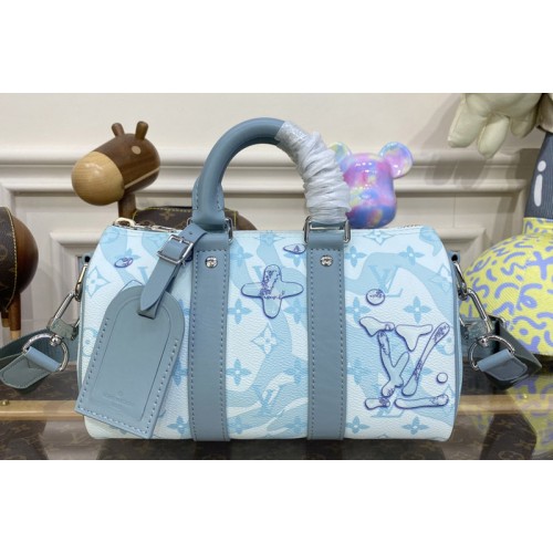 Louis Vuitton M22527 Keepall Bandoulière 25 Bag in Crystal Blue Monogram Aquagarden coated canvas