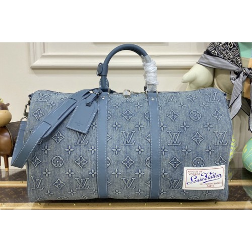 Louis Vuitton M22532 Keepall Bandoulière 50 Bag in Monogram Washed Denim coated canvas