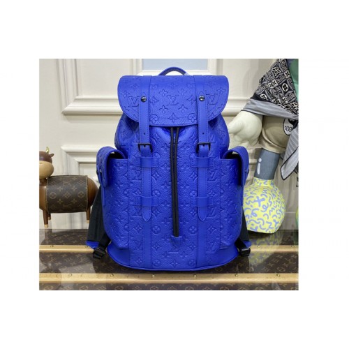 Louis Vuitton M23189 Christopher MM backpack in Racing Blue Embossed Taurillon Monogram cowhide leather