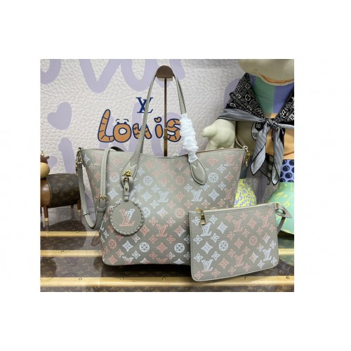 Louis Vuitton M23387 Blossom MM tote bag in Gray Mahina perforated calfskin leather