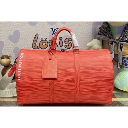 Louis Vuitton M23721 Keepall Bandouliere 50 bag in Vermillion Red Epi XL grained leather