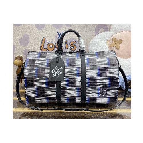 Louis Vuitton M23771 Keepall Bandouliere 50 Bag in Blue Moon Damier Rush Epi XL leather