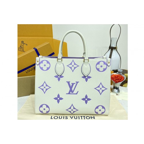 Louis Vuitton M23937 OnTheGo MM small tote Bag in Latte Bubble Tea Purple Monogram Empreinte leather