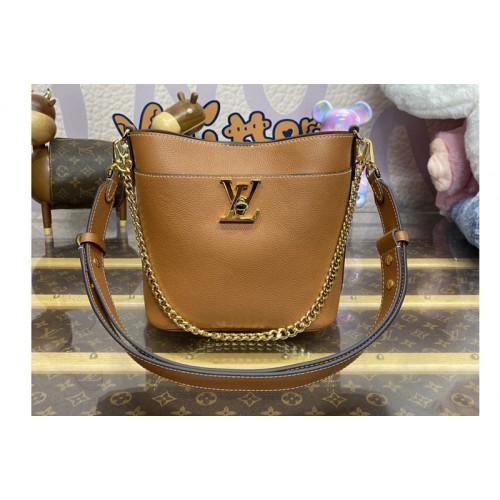 Louis Vuitton M24165 Lock and Walk bucket bag in Cognac Brown Grained calf leather