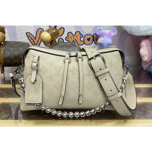 Louis Vuitton M24255 Mahina Hand It All PM bag in Galet Gray Mahina calfskin