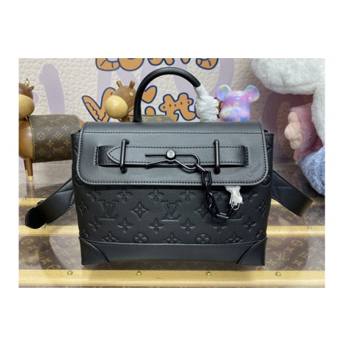 Louis Vuitton M24436 Steamer PM bag in Black Taurillon Monogram embossed cowhide leather