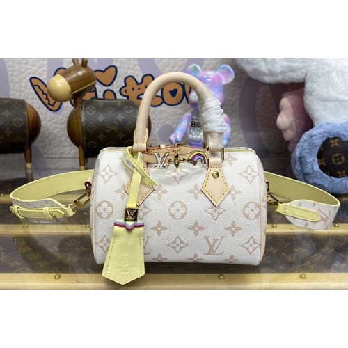 Louis Vuitton M24474 Speedy 18 Bandouliere Bag in White Monogram Canvas