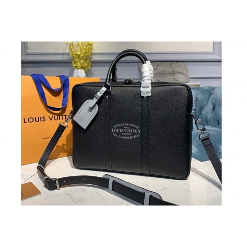 Louis Vuitton M30365 Porte Documents Voyage Bag in Black Taiga leather