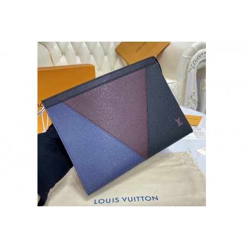 Louis Vuitton M30718 Pochette Voyage MM in Burgundy  black and navy blue Taiga leather