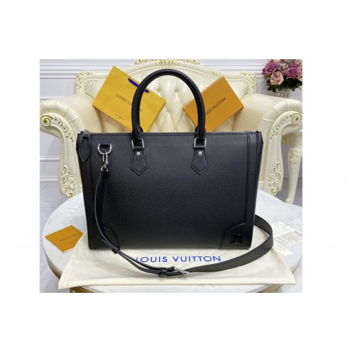 Louis Vuitton M30810 Slim Briefcase Bag in Black Taiga cowhide leather