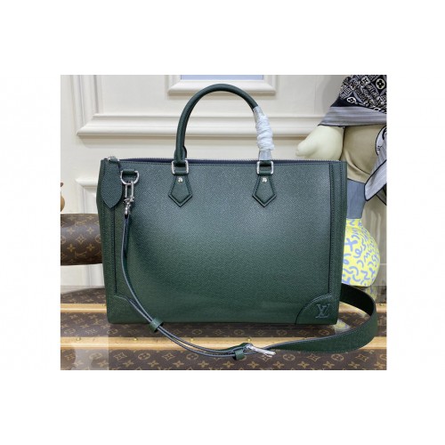 Louis Vuitton M30856 Slim Briefcase Bag in Green Taiga cowhide leather