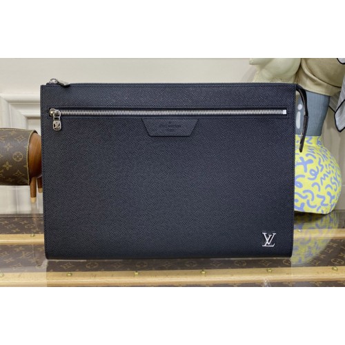 Louis Vuitton M30965 Pochette 24H Clutch Bag in Black Taiga cowhide leather