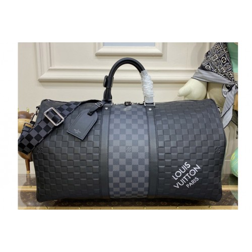 Louis Vuitton N40443 Keepall Bandouliere 50 Travel Bag in Damier Infini cowhide leather and Damier Graphite coated canvas