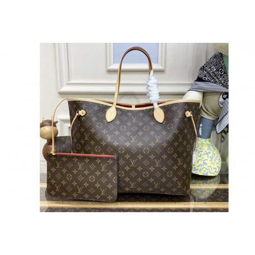 Louis Vuitton M40991 Neverfull GM Bag in Monogram Canvas With Red
