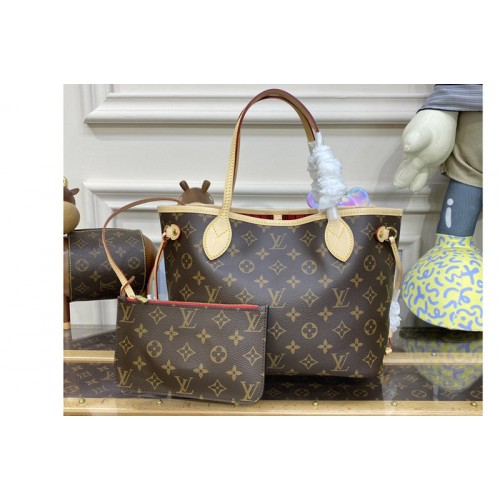 Louis Vuitton M41001 Neverfull PM tote Bag in Monogram Canvas With Red