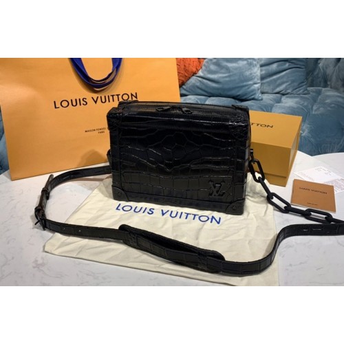 Louis Vuitton N95537 Soft Trunk messenger bag in Black Crocodile Leather