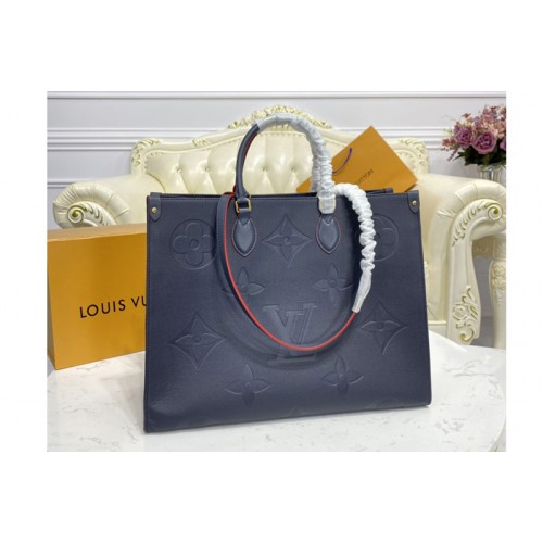 Louis Vuitton M44925 OnTheGo GM tote Bag in Navy Blue Monogram Empreinte Leather