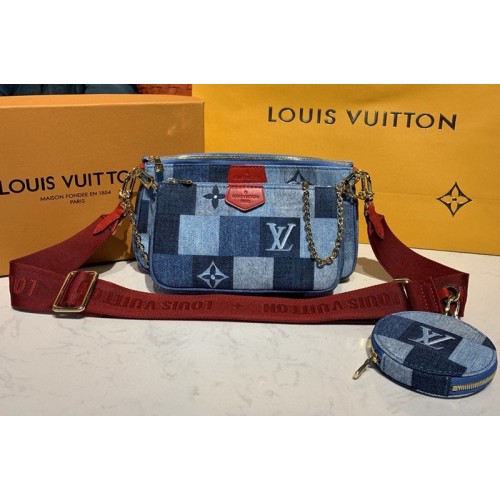 Louis Vuitton M44990 Multi Pochette Accessoires bags in Blue Red Monogram Denim canvas