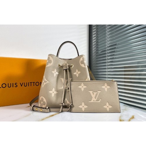 Louis Vuitton M45555 NeoNoe MM bucket bag in Tourterelle Gray Cream Monogram Empreinte Leather