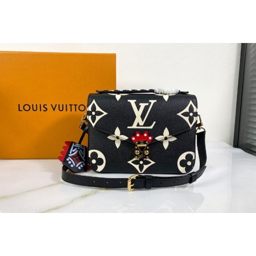 Louis Vuitton M45385 Crafty Pochette Metis handbag in Black Embossed grained cowhide leather