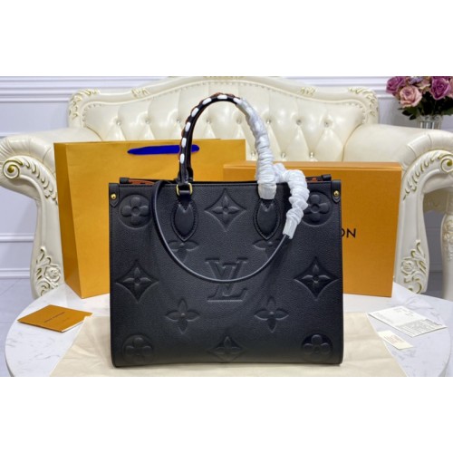 Louis Vuitton M45595 Onthego MM tote bag in Black Monogram Empreinte Leather
