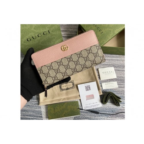 Gucci Marmont zip around wallet in Beige and ebony Supreme canvas With Pink Leather