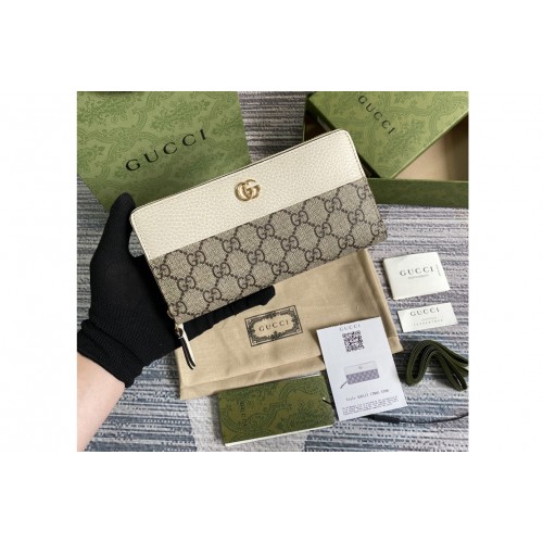 Gucci Marmont zip around wallet in Beige and ebony Supreme canvas With White Leather