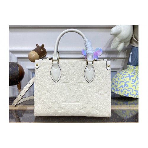 Louis Vuitton M45653 Onthego PM tote bag in White Monogram Empreinte leather