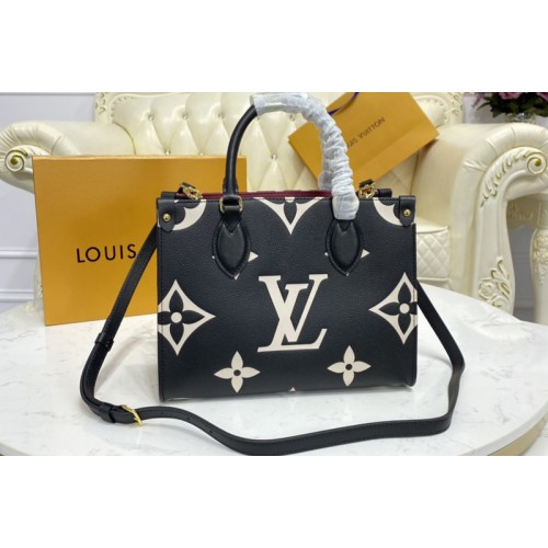 Louis Vuitton M45659 OnTheGo PM tote Bag in Black Beige Monogram Empreinte leather