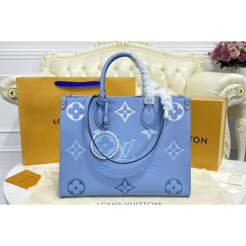 Louis Vuitton M45718 OnTheGo MM tote bag in Blue Monogram Empreinte Leather