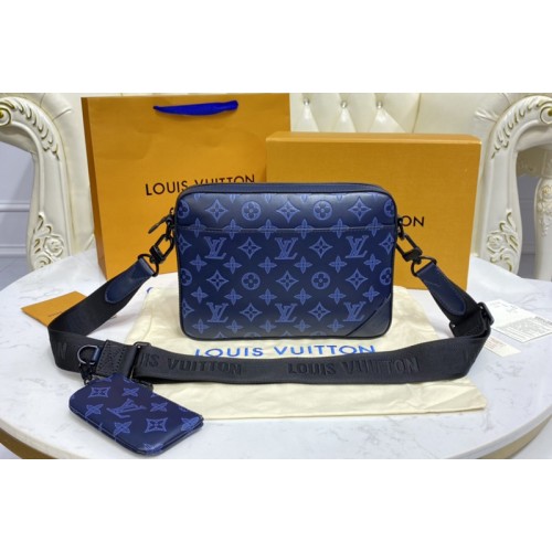 Louis Vuitton M45730 Duo Messenger bag in navy blue Monogram Shadow leather
