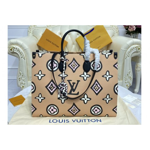 Louis Vuitton M45814 Onthego GM Bag in Arizona Beige Monogram coated canvas