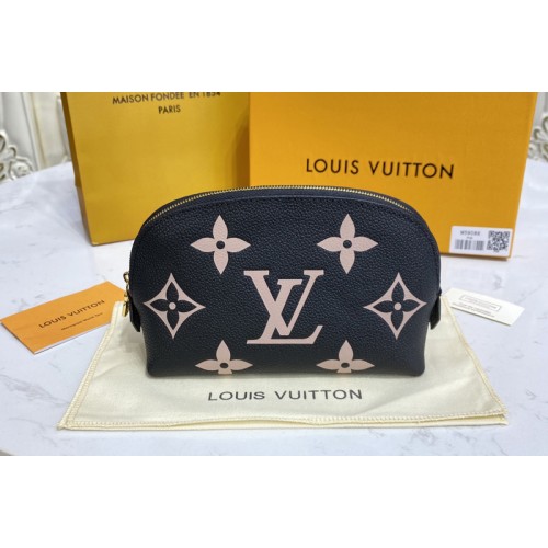 Louis Vuitton M59086 Pochette Cosmetique PM in Black Beige Monogram Empreinte leather