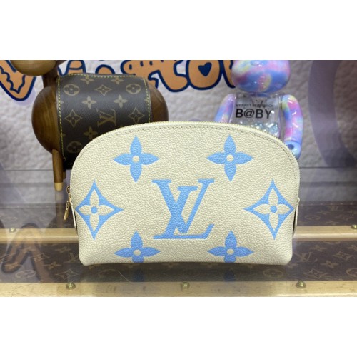 Louis Vuitton M45951 Cosmetic Pouch PM in White Blue Monogram Empreinte cowhide leather