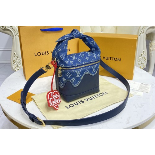 Louis Vuitton M45970 Japanese Cruiser Bag in Blue Monogram denim and Navy Blue Taurillon leather