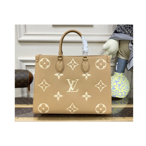Louis Vuitton M45982 OnTheGo MM tote bag in Beige Cream Monogram Empreinte Leather