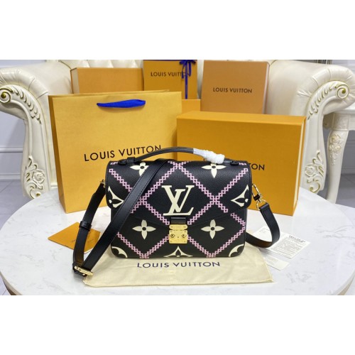 Louis Vuitton M46028 Pochette Metis handbag in Black Pink Beige Monogram Empreinte leather