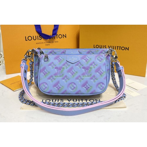 Louis Vuitton M46180 Multi Pochette Accessoires cross-body bag Blue embossed Monogram Empreinte leather