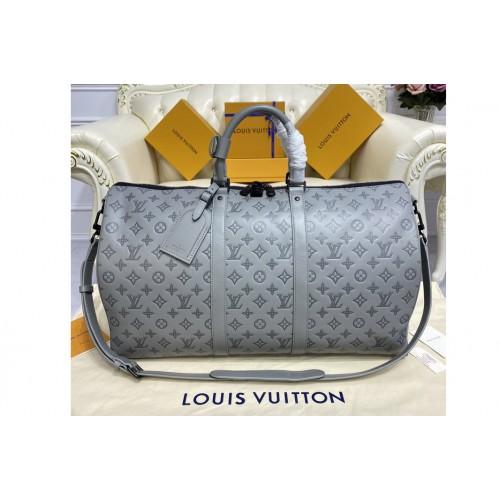 Louis Vuitton M46117 Keepall 50B bag in Gray Monogram Shadow leather