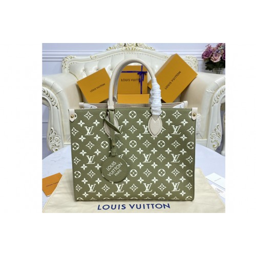 Louis Vuitton M46060 OnTheGo tote bag on Khaki Green Beige Cream Monogram Empreinte Leather
