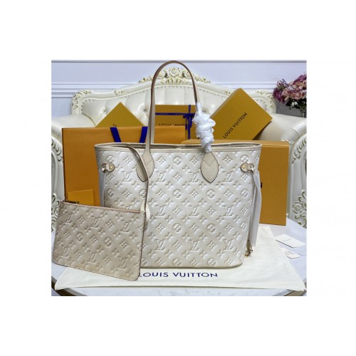 Louis Vuitton M46231 Neverfull MM Bag in Beige Monogram Empreinte leather