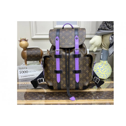 Louis Vuitton M46247 Christopher PM Backpack in Monogram Macassar coated canvas and Purple cowhide leather
