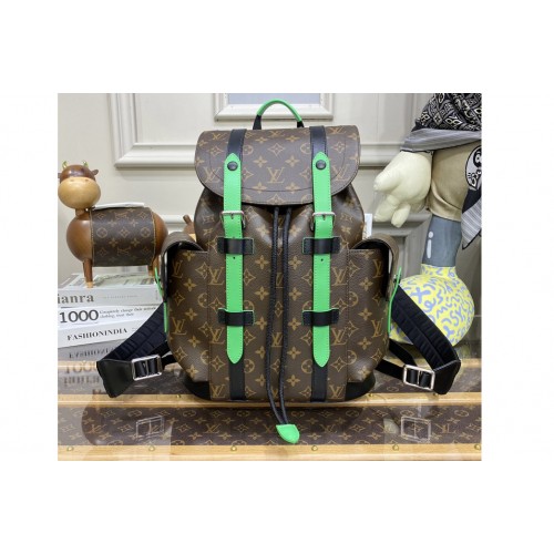 Louis Vuitton M46247 Christopher PM Backpack in Monogram Macassar coated canvas and Green cowhide leather