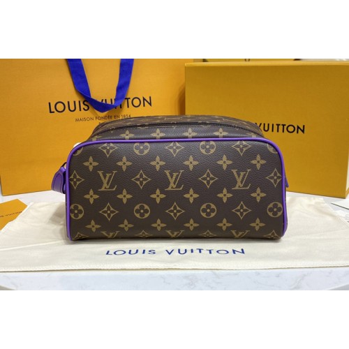 Louis Vuitton M46253 Dopp Kit Toilet Pouch in Monogram Macassar coated canvas With Purple
