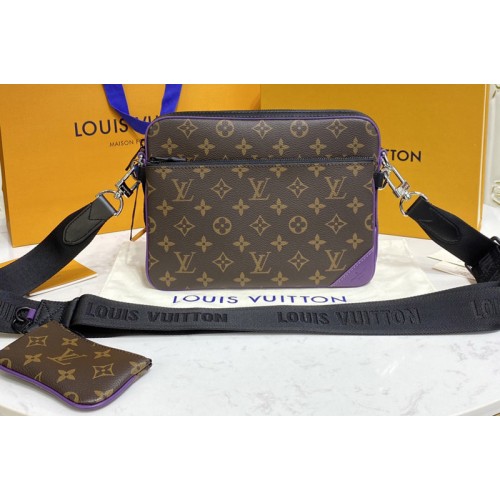 Louis Vuitton M46266 Trio Messenger Bag in Monogram Macassar coated canvas and Purple cowhide leather