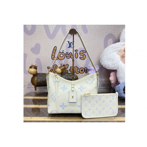 Louis Vuitton M24141 Carryall PM bag in Latte Blue Embossed grained cowhide leather